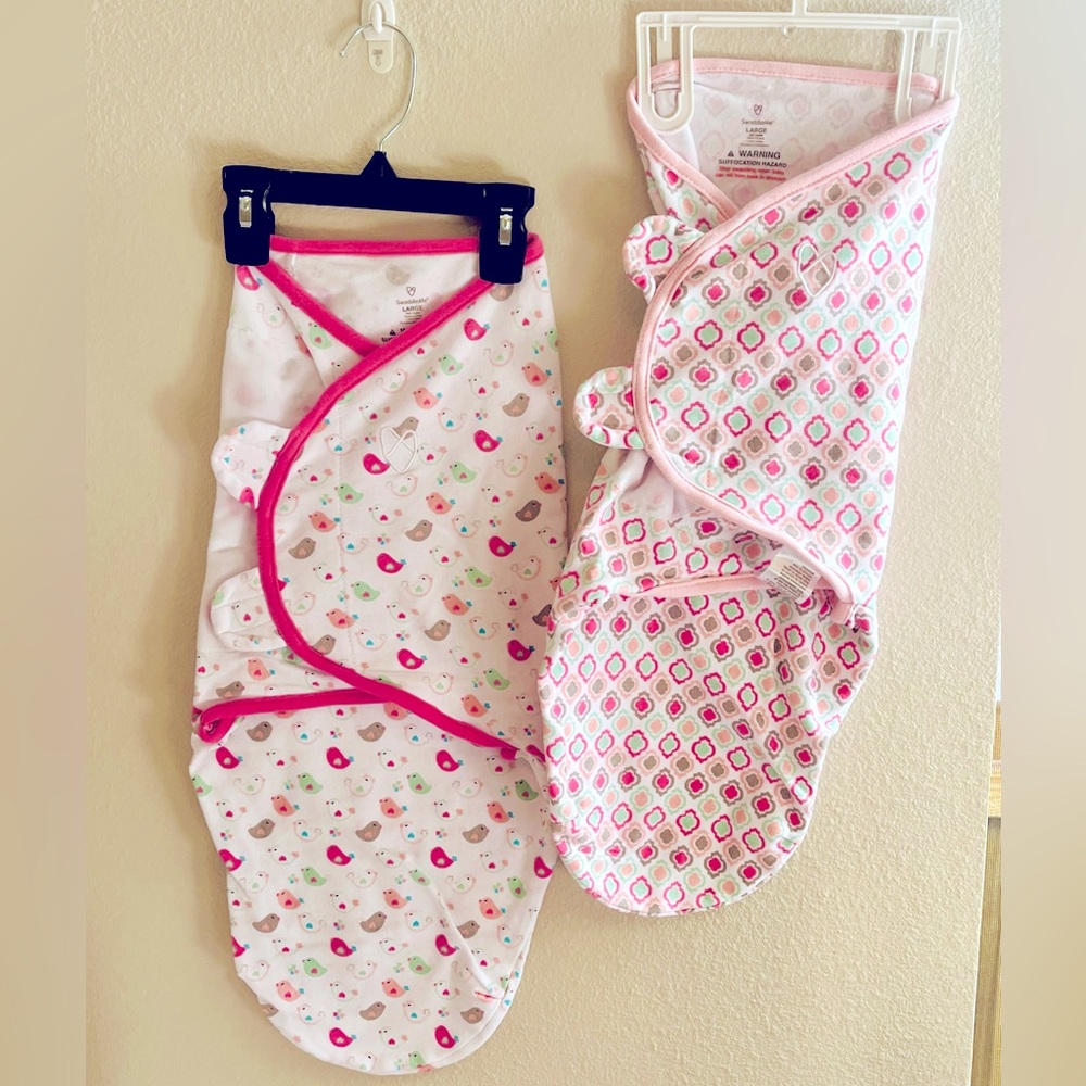 Set of 2 swaddleme baby girl large Velcro easy change close sleep swaddles EUC😴